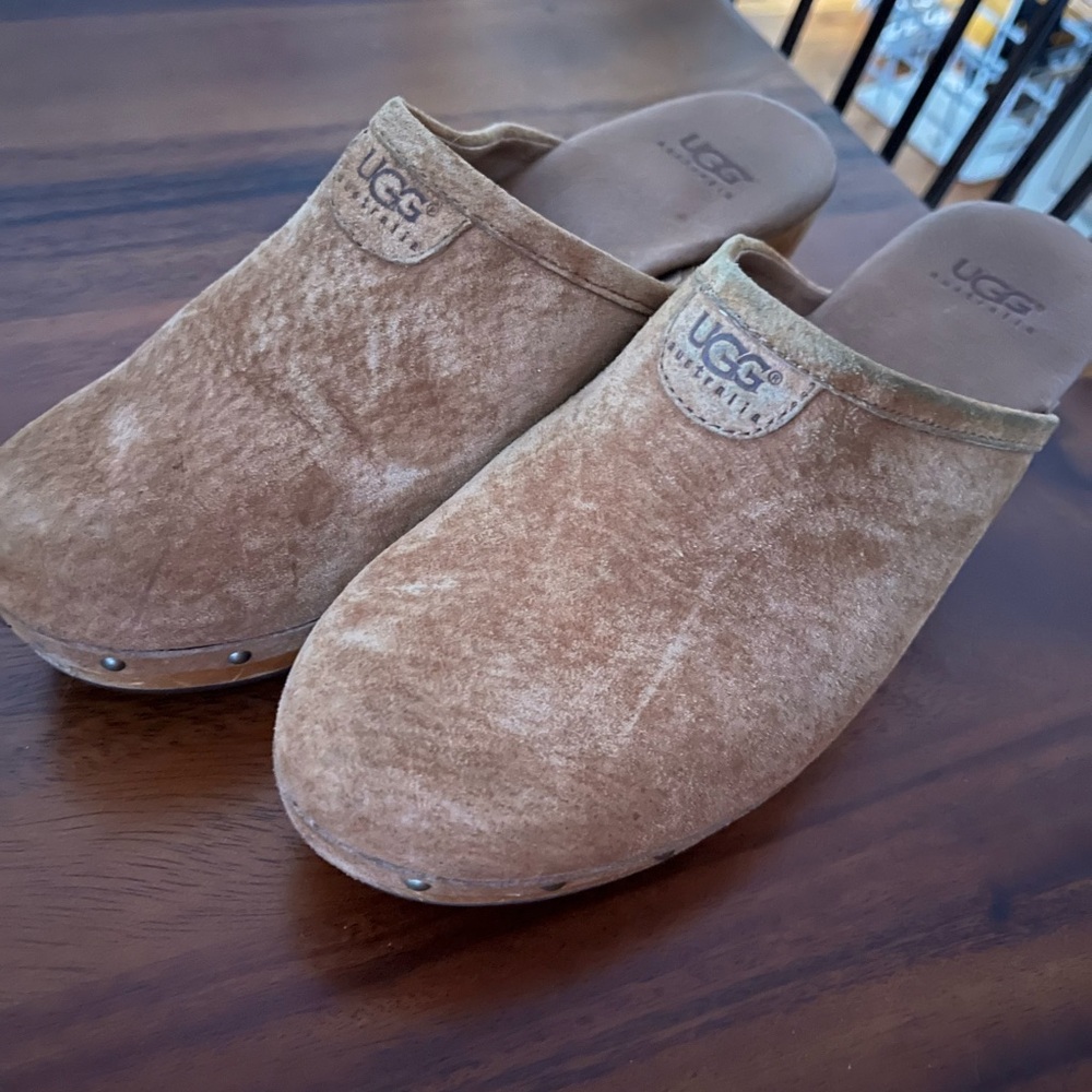 UGG Tan Suede Slip-On Clogs